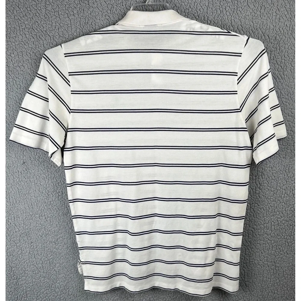 Ralph Lauren Polo Shirt Mens Large White Blue Striped Golf Fit Casual‎ Supima